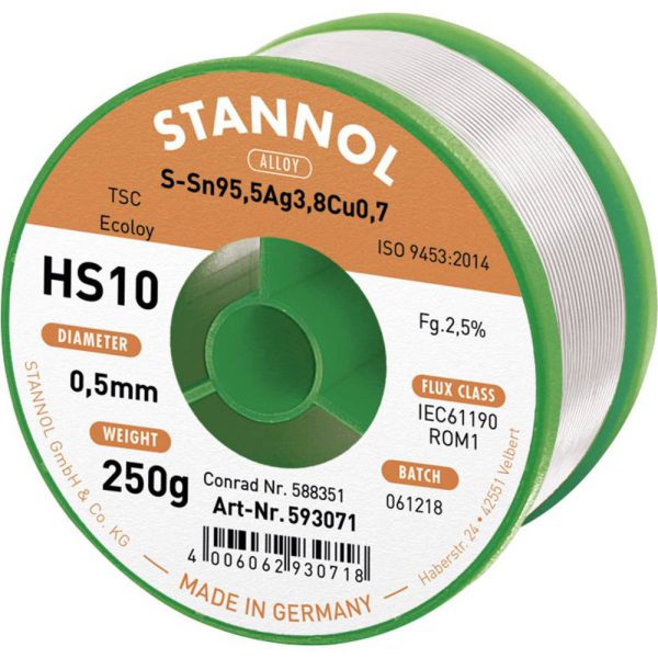 Stannol Filo saldatura senza piombo HS10 2510 Bobina 250 g